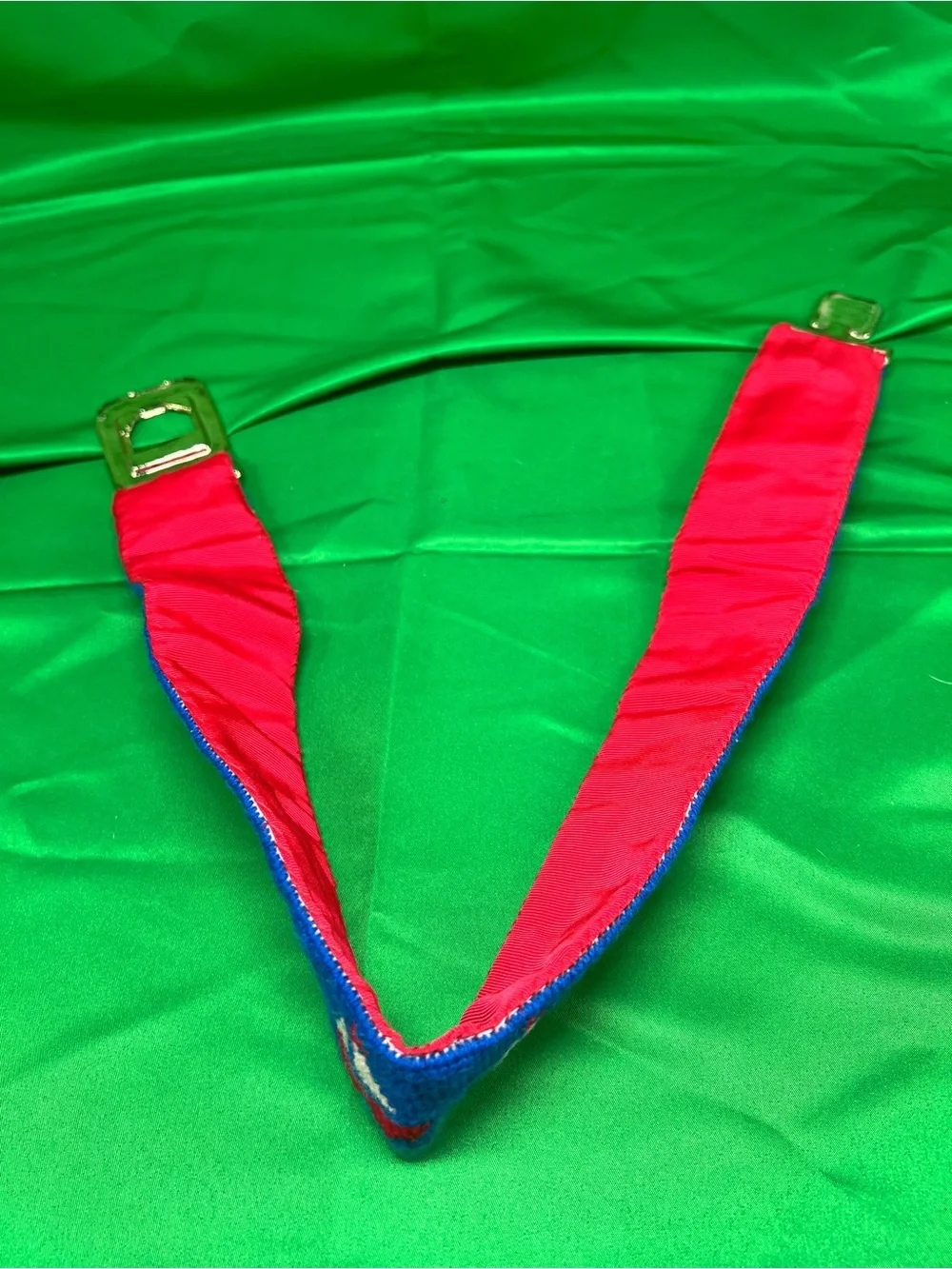 Kids Blue Sailboat Embroidered Belt with Red Lining
